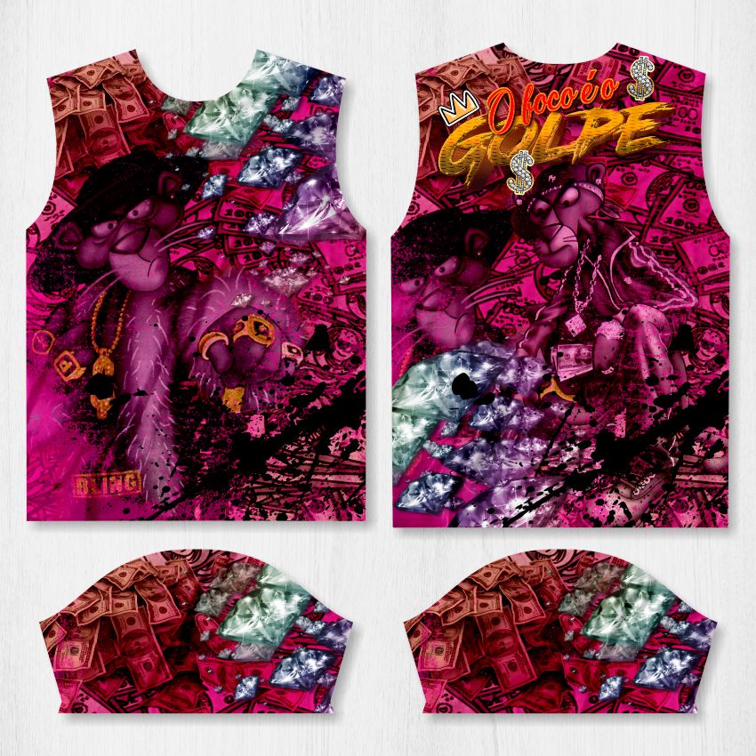 arte camisa pantera cor de rosa quebrada