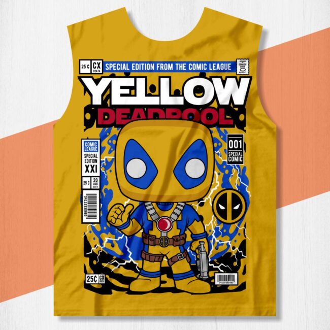 arte camisa dead pool amarelo funko