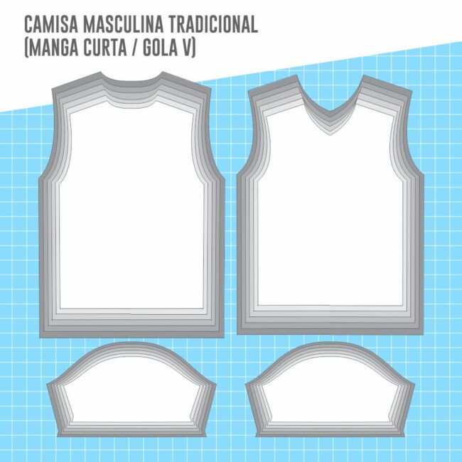 modelagem camisa masculina gola v manga curta