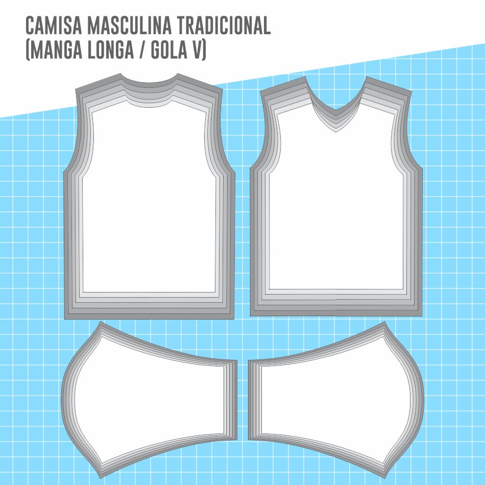 modelagem camisa masculina manga curta gola v