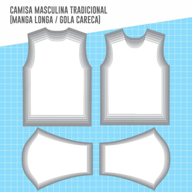 modelagem camisa masculina manga longa gola careca