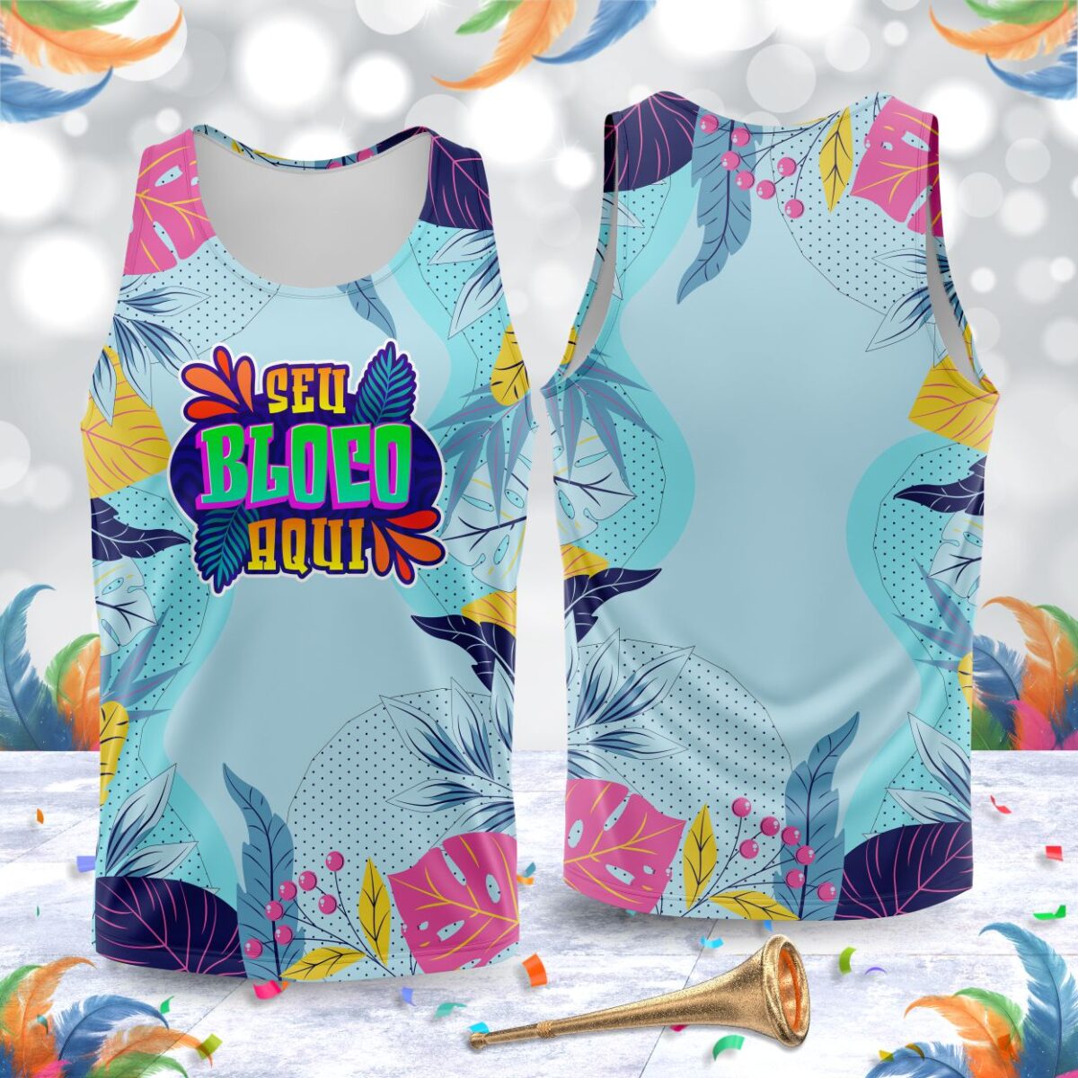 arte para abada bloco carnaval azul floral modelo 23A040