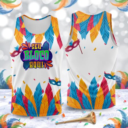 arte para abada bloco carnaval branco com penas modelo 23A018