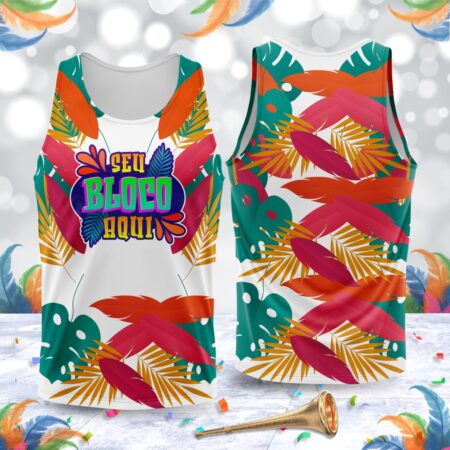 arte para abada bloco carnaval branco floral modelo 23A049