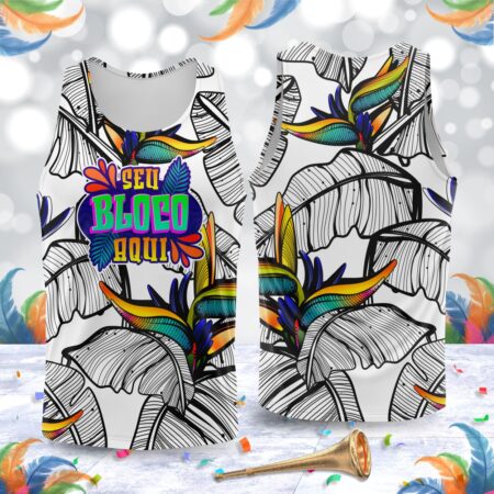 arte para abada bloco carnaval floral branco modelo 23A052