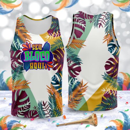arte para abada bloco carnaval floral branco modelo 23A084