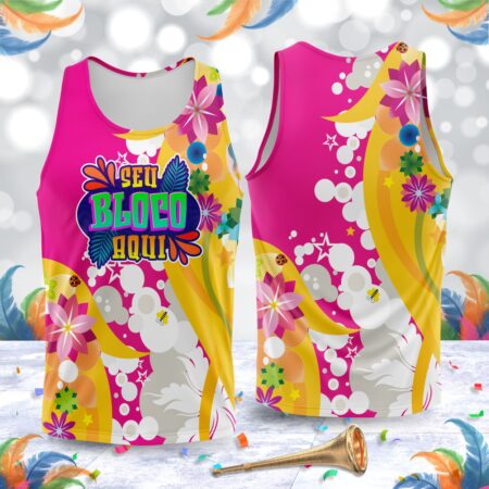 arte para abada bloco carnaval floral rosa e amarelo modelo 23A012