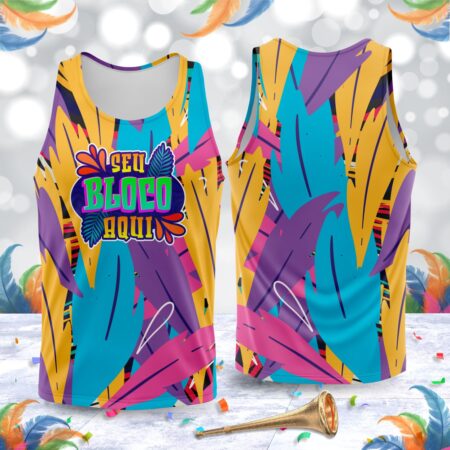 arte para abada bloco carnaval penas coloridas modelo 23A005