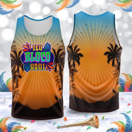 arte para abada bloco carnaval tropical laranja e azul modelo 23A060