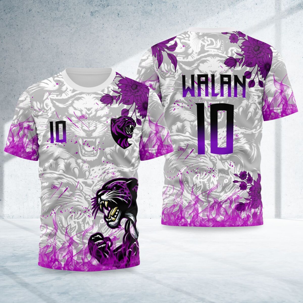 arte para camisa interclasse pantera floral roxa modelo 26B109