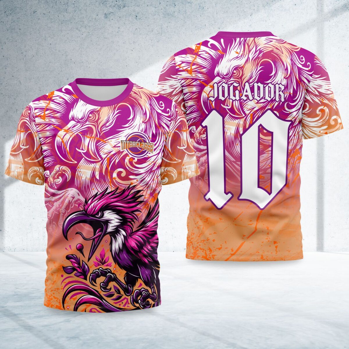arte para camisa interclasse passaro fenix rosa modelo 26B020