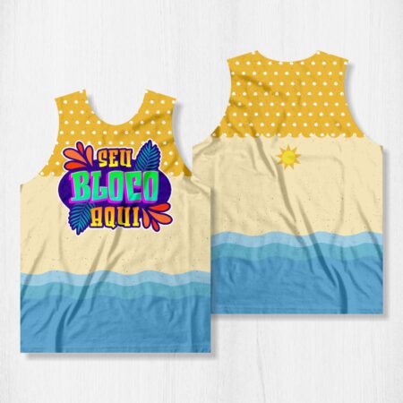 Arte para Abadá Bloco Carnaval Azul e Amarelo Praia - modelo-23A058