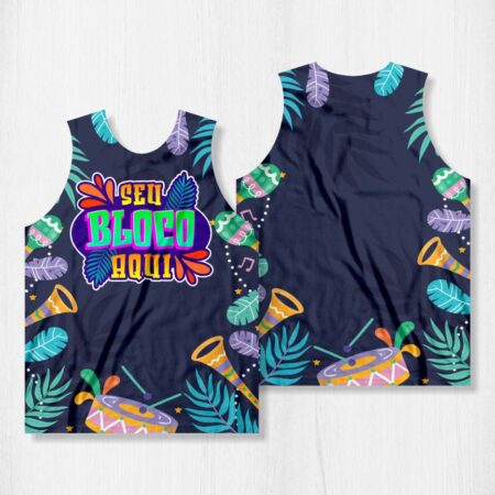 Arte para Abadá Bloco Carnaval Azul Floral - modelo-23A039
