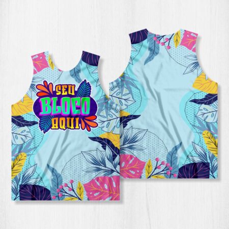Arte para Abadá Bloco Carnaval Azul Floral - modelo-23A040