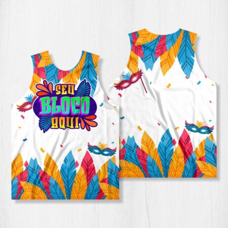 Arte para Abadá Bloco Carnaval Branco com Penas - modelo-23A018