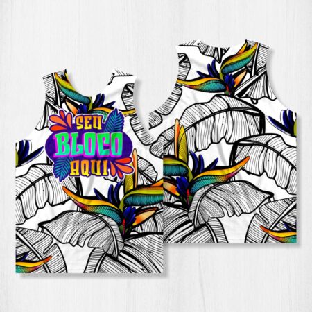Arte para Abadá Bloco Carnaval Floral Branco - modelo-23A052