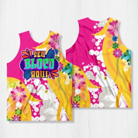 Arte para Abadá Bloco Carnaval Floral Rosa e Amarelo - modelo-23A012