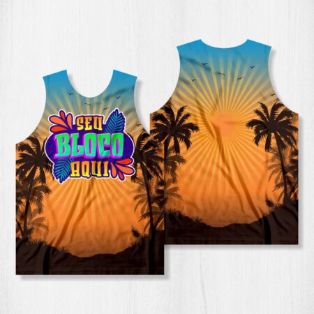 Arte para Abadá Bloco Carnaval Tropical Laranja e Azul - modelo-23A060