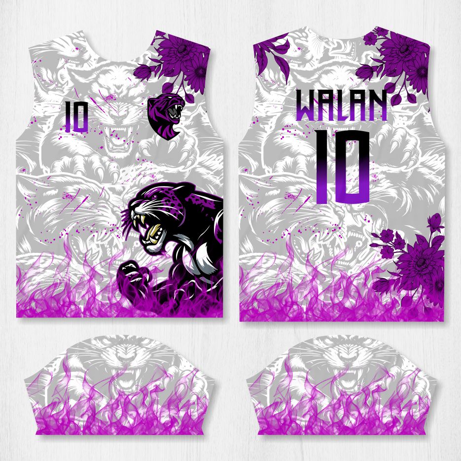Arte para Camisa Interclasse Pantera Floral Roxa – modelo-26B109